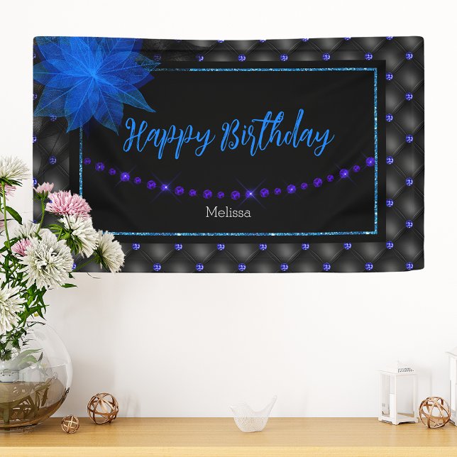 Lona Feliz cumpleaños elegante Banner azul y negro (Subido por el creador)