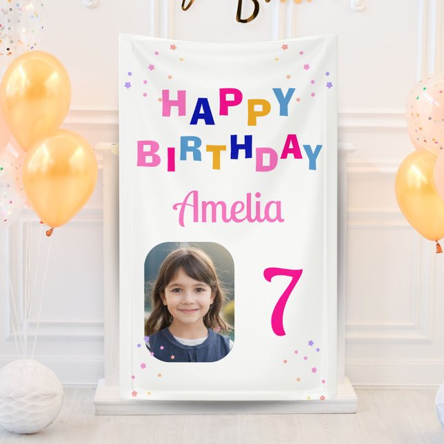Lona Feliz cumpleaños Estrellas Rosadas Chica Foto de f (Subido por el creador)