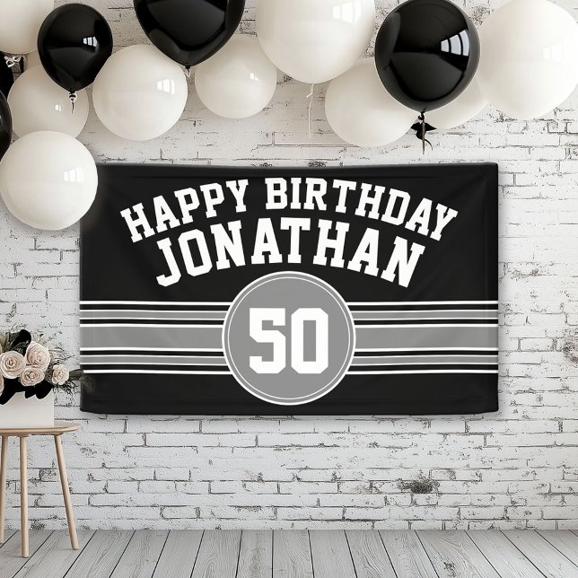 Lona Feliz cumpleaños estribos deportivos Edad Plata ne (Custom Birthday Banner)