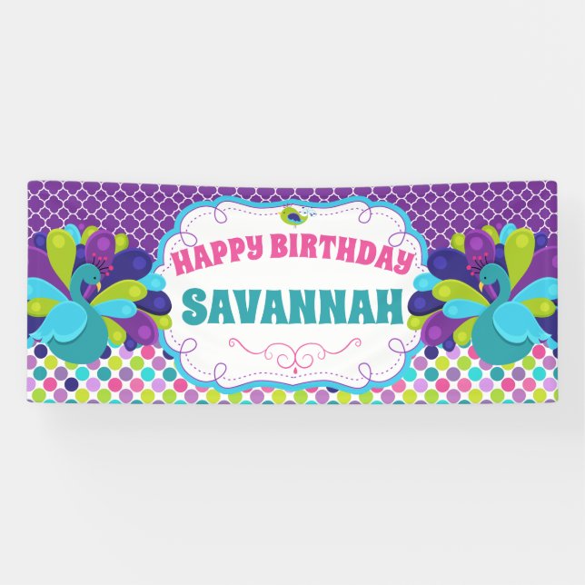 Lona Feliz cumpleaños, Fiesta Peacock (Horizontal)