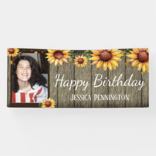 Lona Feliz cumpleaños, flores de sol rusticas, una fot