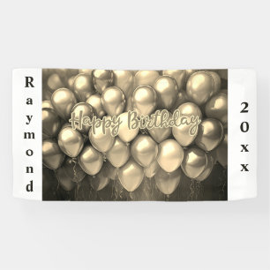 Lona Feliz Cumpleaños Globos Sepia Personalizados Nombr