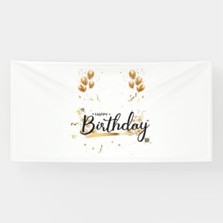 Lona Feliz Cumpleaños Gold 4x8 Banner de Vinilo