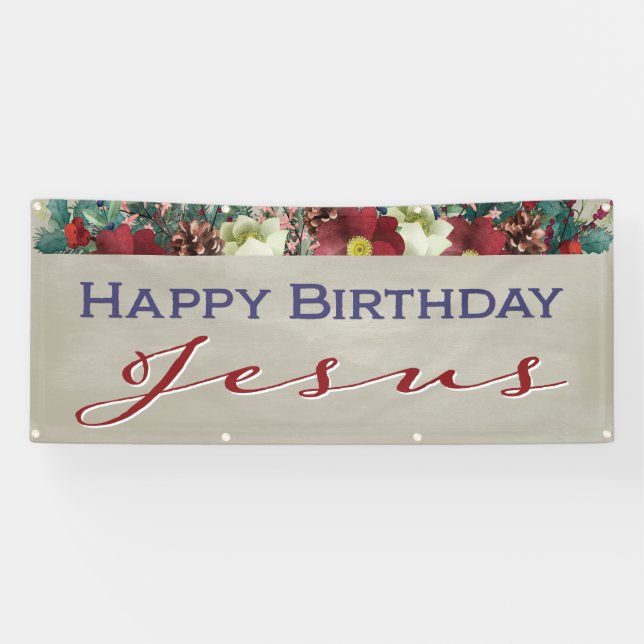 Lona Feliz cumpleaños, Jesús Navidades cristianos (Horizontal)