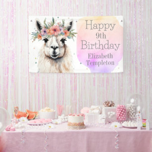 Lona Feliz cumpleaños Llama Bonito de flores silvestres
