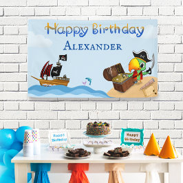 Lona Feliz Cumpleaños Loro Pirata Y Nombre Del Barco