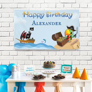 Lona Feliz Cumpleaños Loro Pirata Y Nombre Del Barco