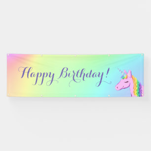 Lona "¡Feliz cumpleaños!" Ombre arcoiris de Unicornio