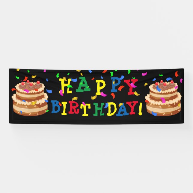 Lona ¡FELIZ CUMPLEAÑOS! Pastel y Confetti (Horizontal)