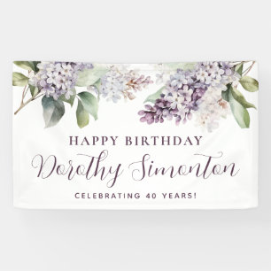 Lona Feliz cumpleaños Personalizado Banner Purple Flora