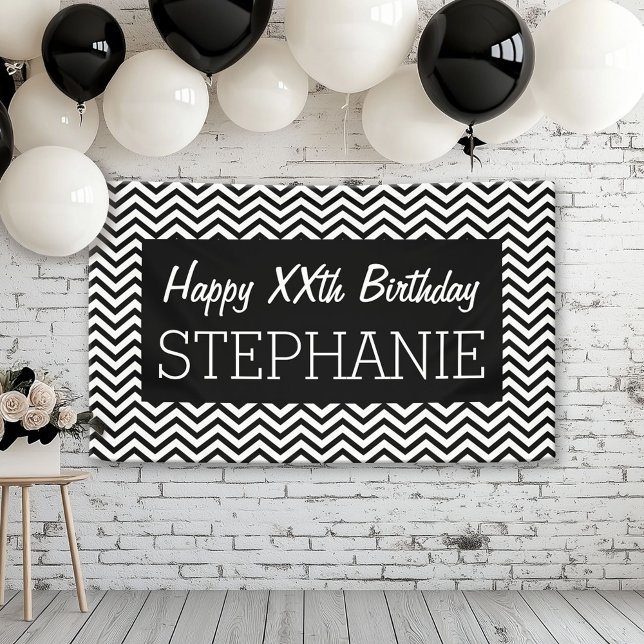 Lona Feliz cumpleaños - Personalizado de Chevrons blanc (Custom Birthday Banner)