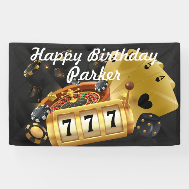 Lona Feliz cumpleaños Personalizado Fiesta de Casino Bl (Horizontal)