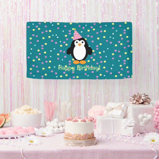 Lona Feliz cumpleaños, Personalizado  Fiesta Penguin (Fiesta)