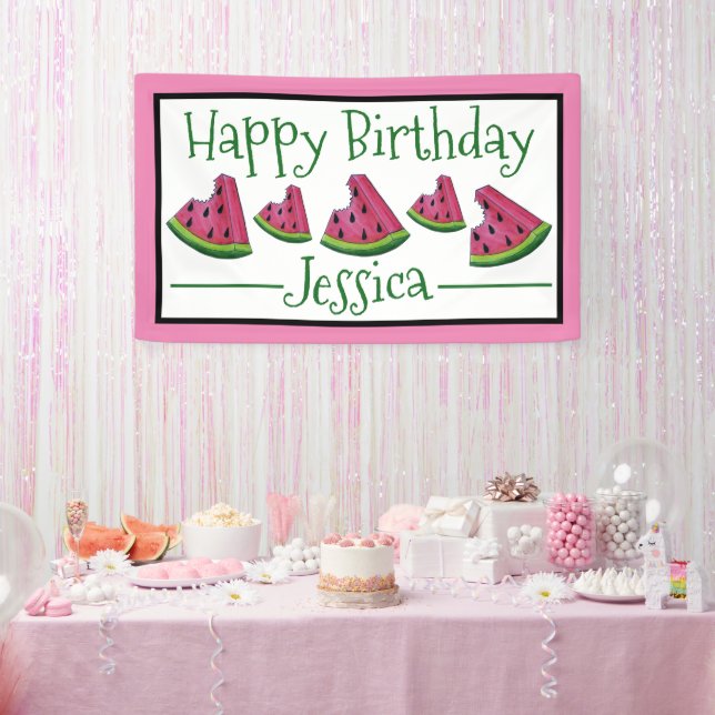 Lona Feliz cumpleaños Pink Watermelon Slice Fruit Picni (Fiesta)