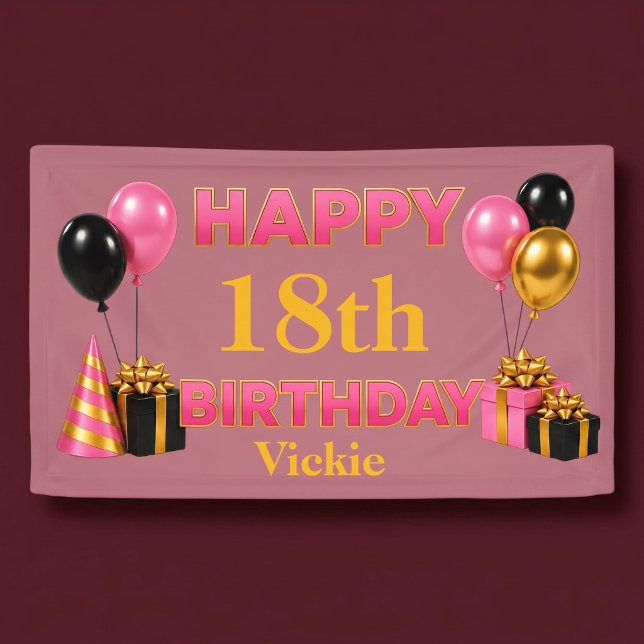 Lona Feliz Cumpleaños Rosa Dorada de Cualquier Edad (Subido por el creador)