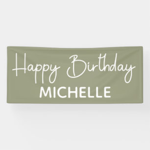 Lona Feliz cumpleaños Sage Green White Whimsical Script