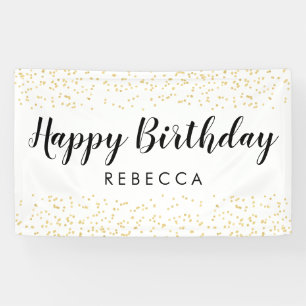Lona Feliz cumpleaños Script Gold Faux Relieve metaliza