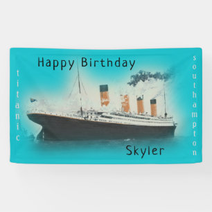 Lona Feliz cumpleaños Titanic Ship Nombre Verde azulad