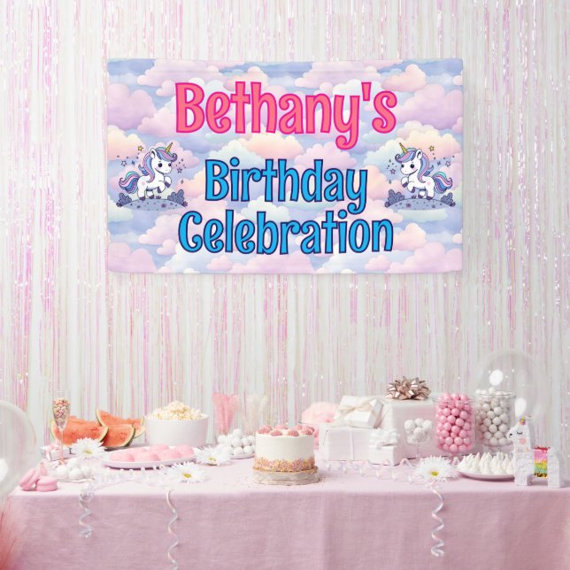 Lona Feliz Cumpleaños Unicornio Mágico Personalizado (Fiesta)