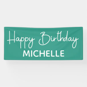 Lona Feliz cumpleaños Verde azulado White Whimsical Scr