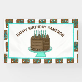 Lona Feliz cumpleaños Verde azulado y marrón personaliz