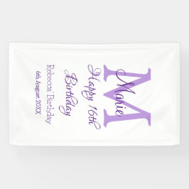 Lona Feliz día 16 púrpura agregar nombre monograma mode