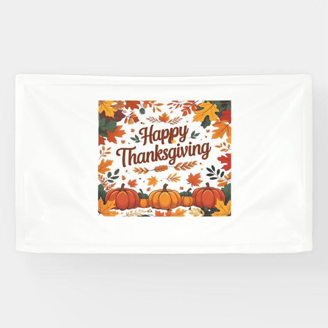 Lona Feliz Día de Acción de Gracias - Calabazas de otoñ (Horizontal)
