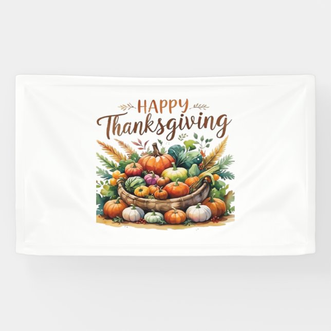 Lona Feliz Día de Acción de Gracias - Cosecha de cesta  (Horizontal)