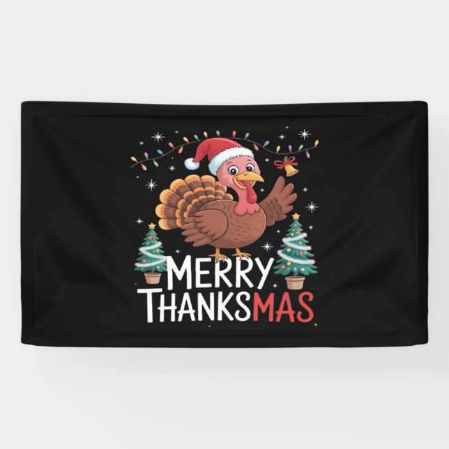 Lona Feliz Día de Acción de Gracias Santa Turquía es (Horizontal)