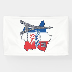 Lona Feliz Día de la Bastilla Francia Mapa Torre Eiffel
