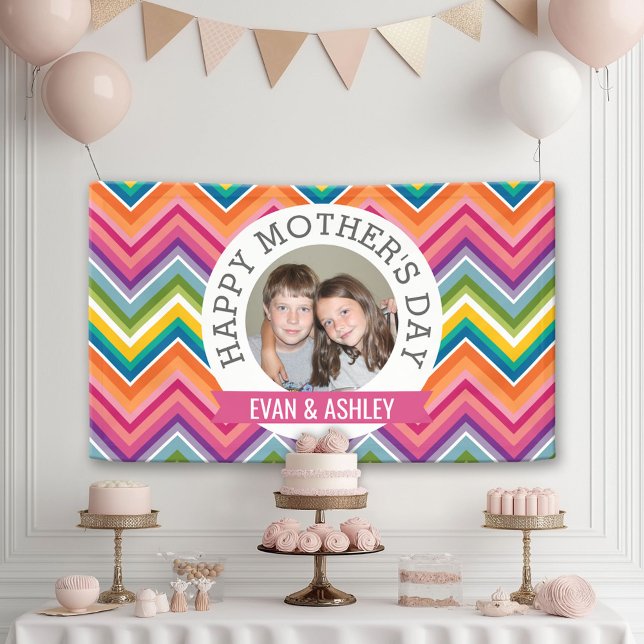 Lona Feliz Día de la Madre - Plantilla de fotografía Pe (Custom Party Banner)