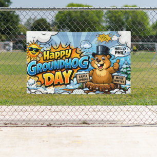 Lona Feliz Día de la Marmota Divertido Fondo