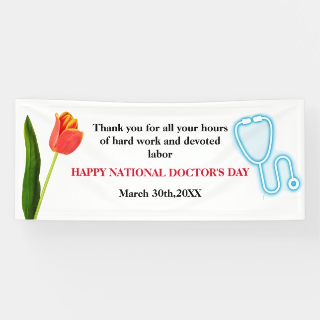 Lona Feliz Día de los Médicos Tulipán y estetoscopio (Horizontal)