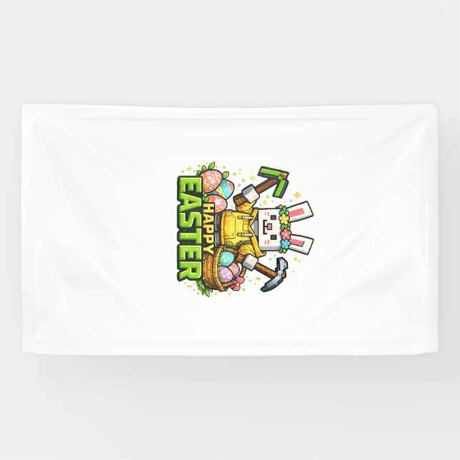 Lona Feliz Día de Pascua Conejo Huevo Gamer Videojuego  (Horizontal)