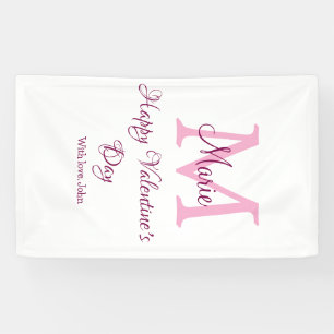 Lona Feliz día de San Valentín monograma nombre rosa am