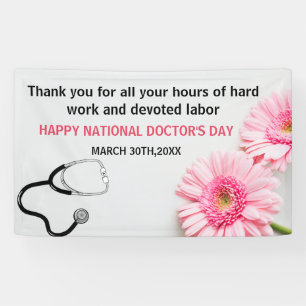 Lona Feliz Día del Médico Estetoscopio y Margarita Rosa