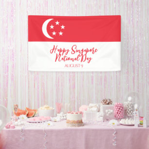 Lona Feliz Día Nacional de Singapur, bandera de Singapu