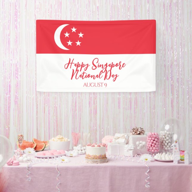 Lona Feliz Día Nacional de Singapur, bandera de Singapu (Fiesta)
