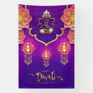 Lona Feliz Diwali con Ganesh, Rangoli y Diya