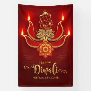 Lona Feliz Diwali con Ganesh, Rangoli y Diya