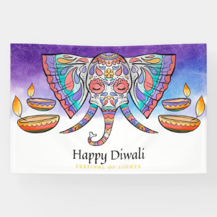 Lona Feliz Diwali con Ganesh, Rangoli y Diya