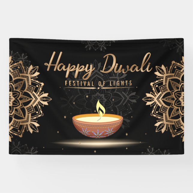 Lona Feliz Diwali con Rangoli y Diya (Horizontal)