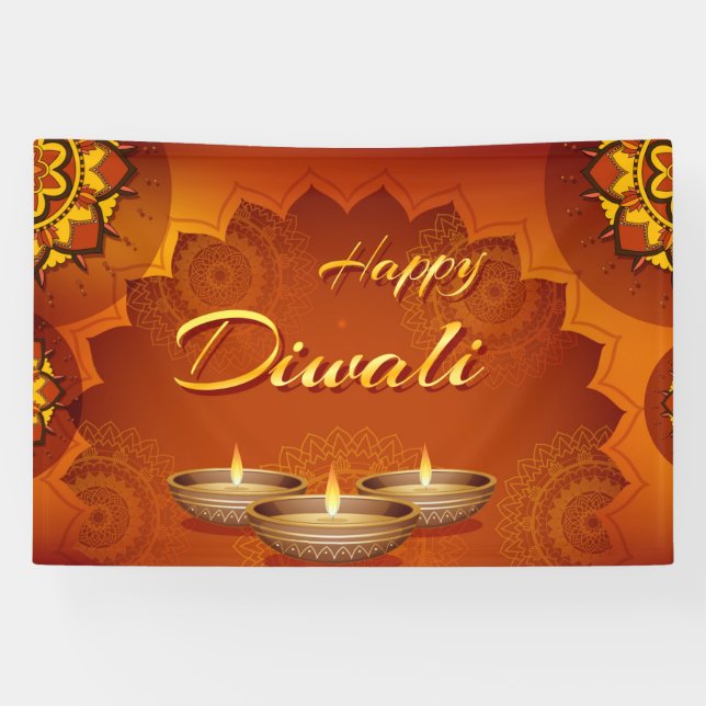 Lona Feliz Diwali con Rangoli y Diya (Horizontal)