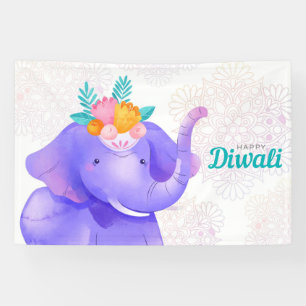 Lona Feliz Diwali con Rangoli y Elefante