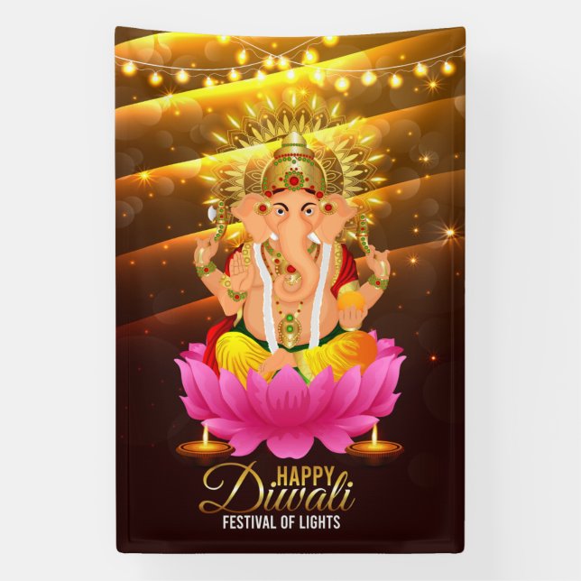 Lona Feliz Festival Diwali de Luces con Ganesh (Vertical)