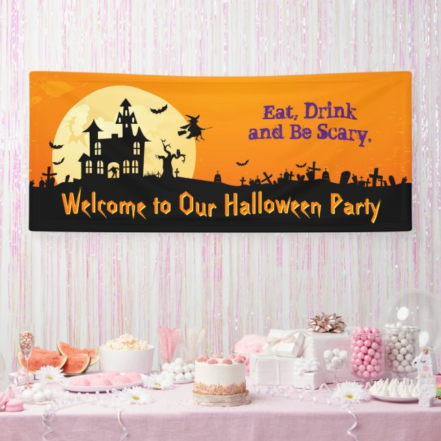 Lona Feliz Fiesta de Halloween - Comer, beber y tener m (Fiesta)