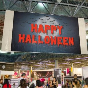 Lona Feliz Fiesta de Halloween sangre roja gótica y esp