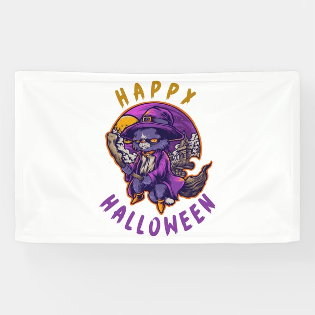 Lona Feliz Gato de Brujas de Halloween (Horizontal)