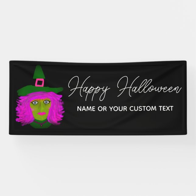 Lona Feliz guión moderno de la bruja de Halloween perso (Horizontal)