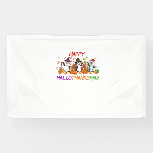 Lona Feliz Hallothanksmas Penguin Halloween Gracias (Horizontal)